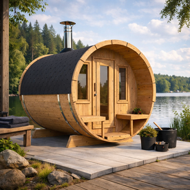 Tynnyrisauna Deluxe Etuterassilla